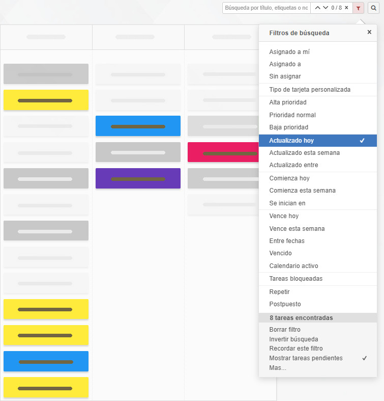Filtrar por tareas actualizadas hoy Filtrar por tareas actualizadas hoy