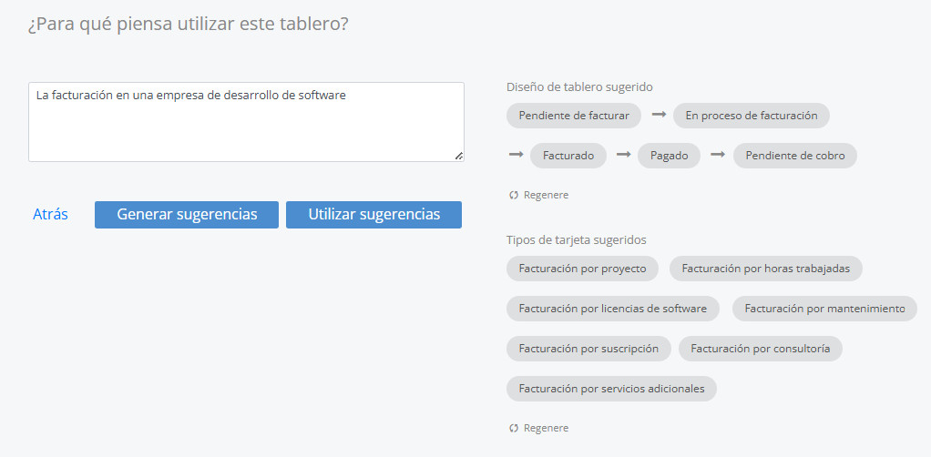 Creación del diseño de la tablero de los tipos de tarjetas