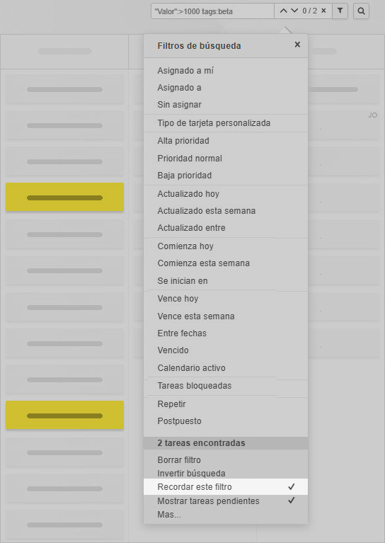 Guardar filtros personalizados del tablero para que se apliquen automáticamente al entrar en el tablero