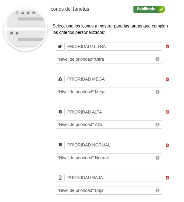 Configuración de iconos de tarjetas personalizados para el campo de prioridad personalizado