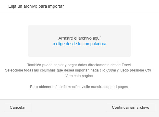 Importar tareas - Opciones