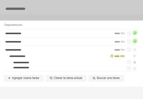 Vista previa de la información sobre el estado de las tareas dependientes