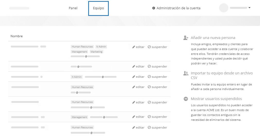 Añadir usuarios a través de la página Equipo