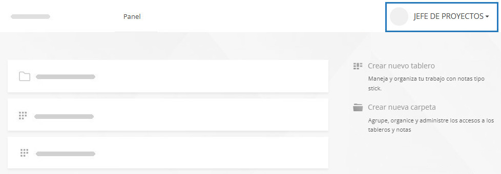Contenido del panel para un jefe de proyectos