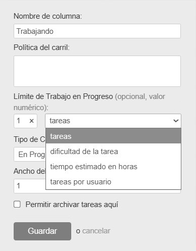 Tipos de límites de trabajo en progreso en Kanban Tool