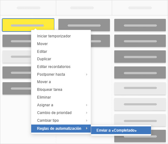 Opción de automatización en el menú contextual de una tarea
