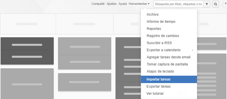 Importar tareas: opción del menú Herramientas