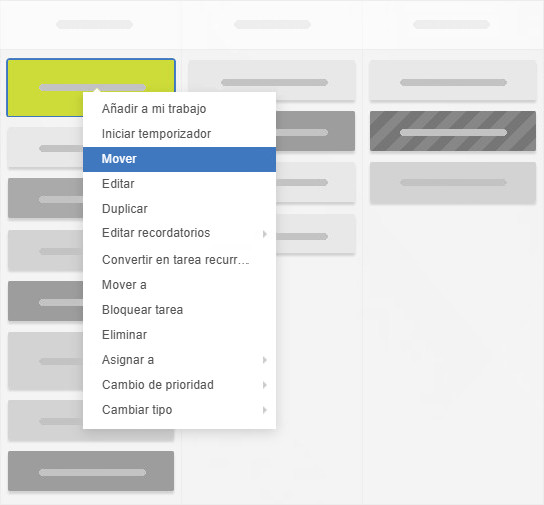 Mover tarjeta con la opción del menú contextual