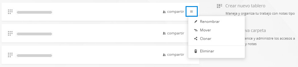 Opciones adicionales del menu de una tabla
