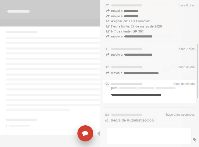 Panel de comentarios e historial
