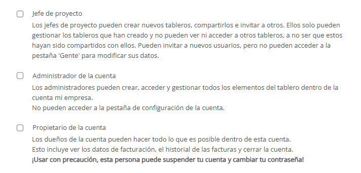 Privilegios de usuario de Kanban Tool