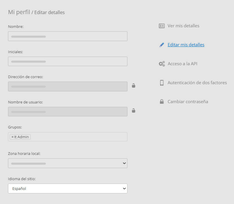 Seleccionar el idioma de la interfaz en Mi perfil