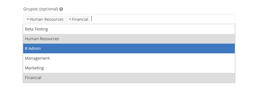 Seleccionar un grupo de la lista Seleccionar un grupo de la lista