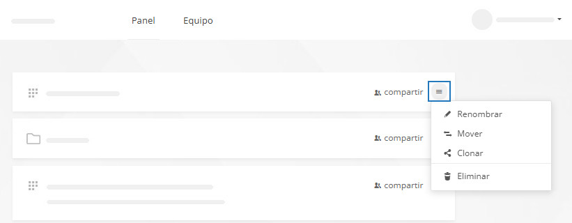 Menú Más del tablero