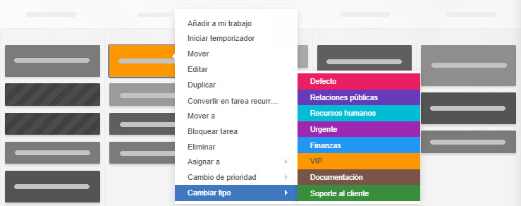 Vista previa de los tipos de tarjetas en la opción Cambiar Tipo