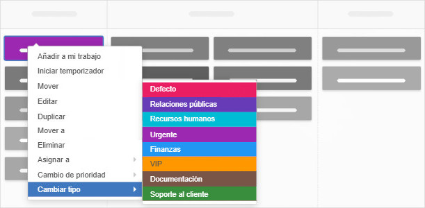 Vista previa de los tipos de tarjetas en la opción Cambiar Tipo