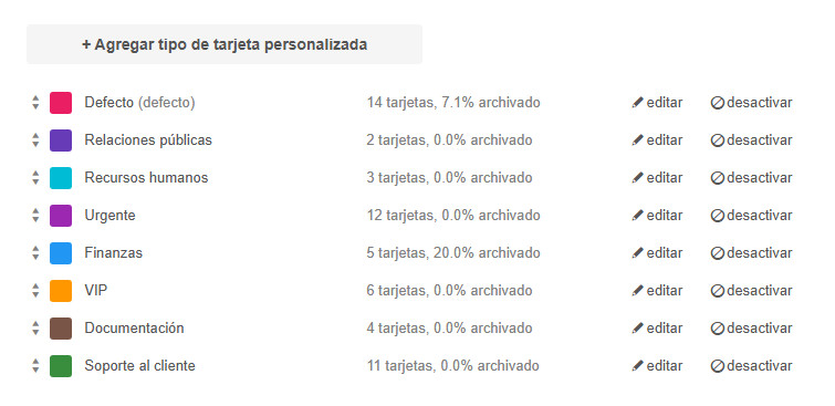 Ver los tipos de tarjetas en la página de ajustes