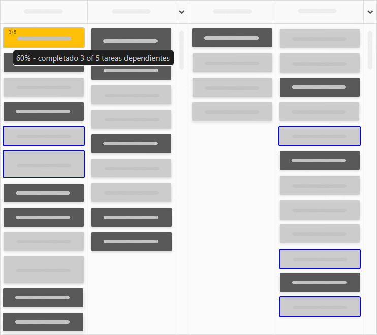 Una épica - una tarjeta principal para la épica y tarjetas dependientes para las historias