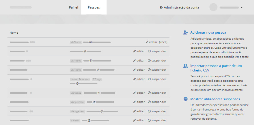 Conta do Kanban Tool - lista de usuários