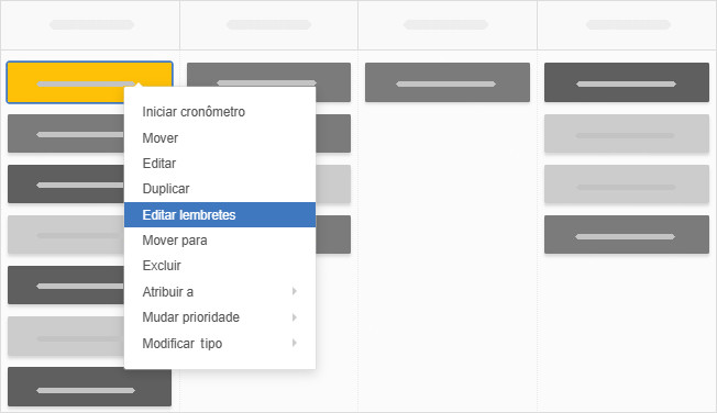 Criação de lembrete de tarefa a partir do menu de contexto