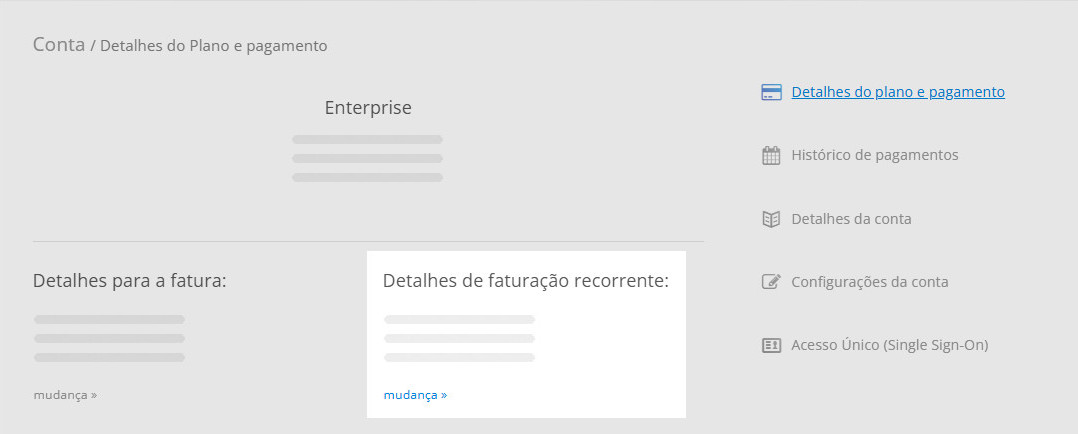 Atualização dos dados do cartão de crédito em uma assinatura do Kanban Tool
