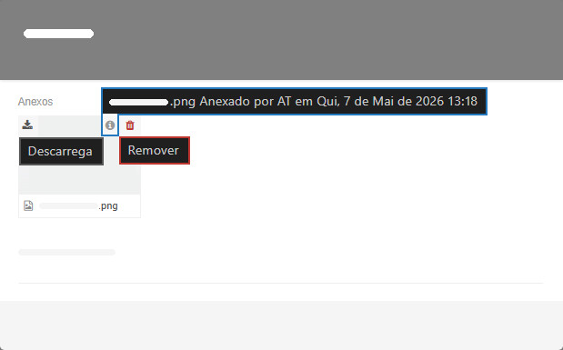 Ícones de detalhes download e exclusão de anexos