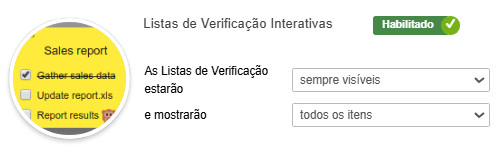 Configurações do recurso Listas de Verificação Interativas
