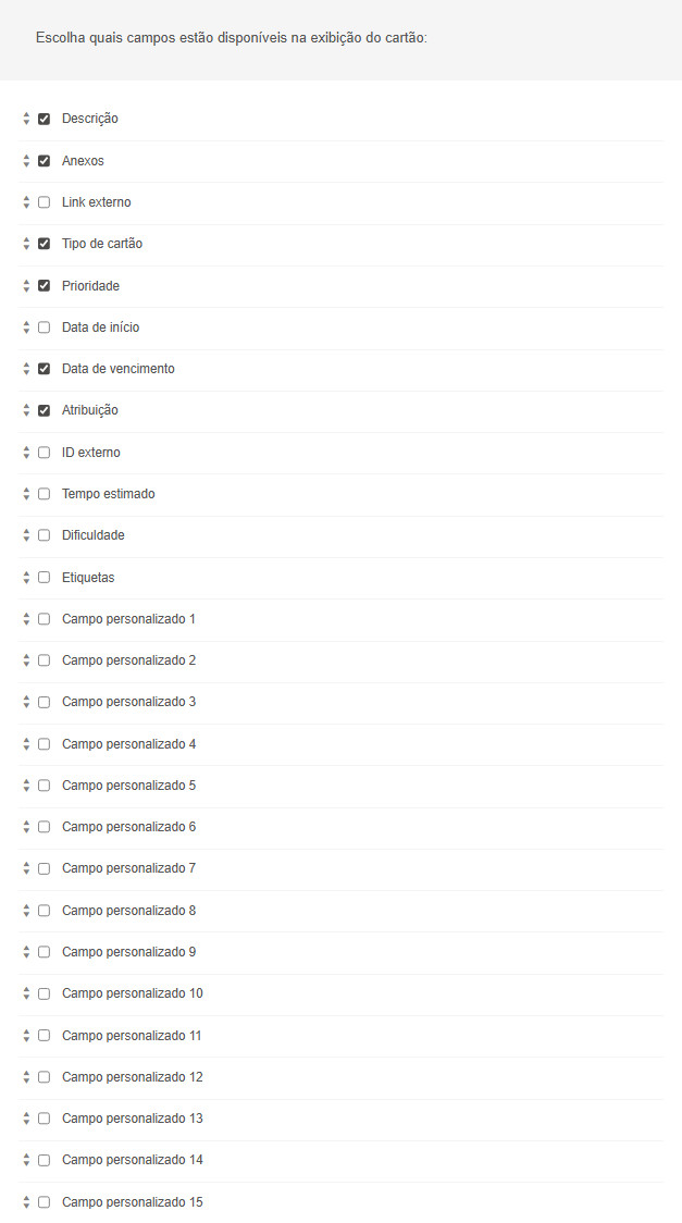 Configurações do modelo de cartão