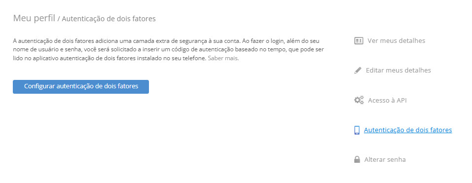 Ativando a autenticação de dois fatores
