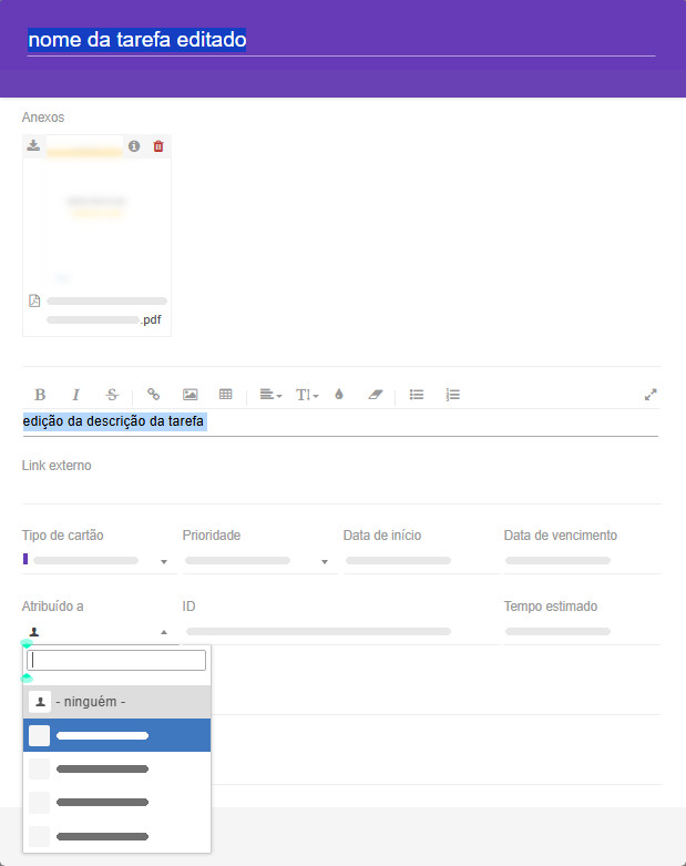 Editando os detalhes das tarefas no Kanban Tool Editando os detalhes das tarefas no Kanban Tool