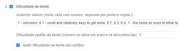 Task Difficulty - default Dificuldade da tarefa - opções padrão