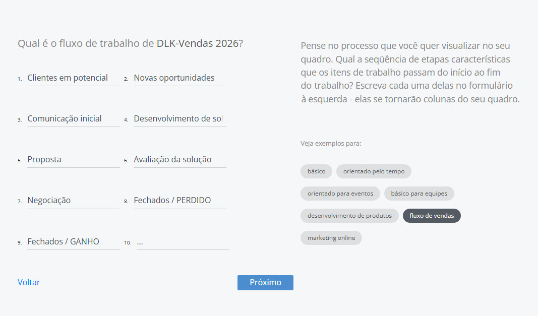 Definição das etapas do fluxo de trabalho por meio de um modelo pronto para uso