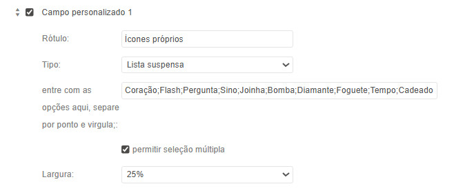 Definindo um campo personalizado para o menu suspenso de ícones próprios