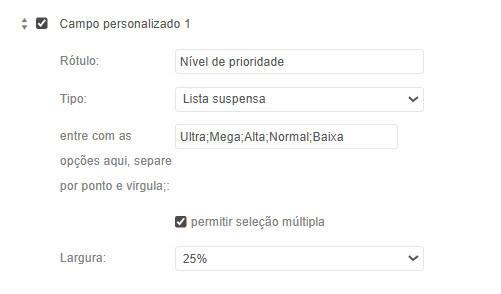 Configurações personalizadas de prioridade Campo de prioridade personalizado para cartões Kanban