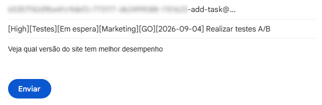 Criar tarefa enviando um e-mail Adicionar tarefa ao quadro Kanban por e-mail