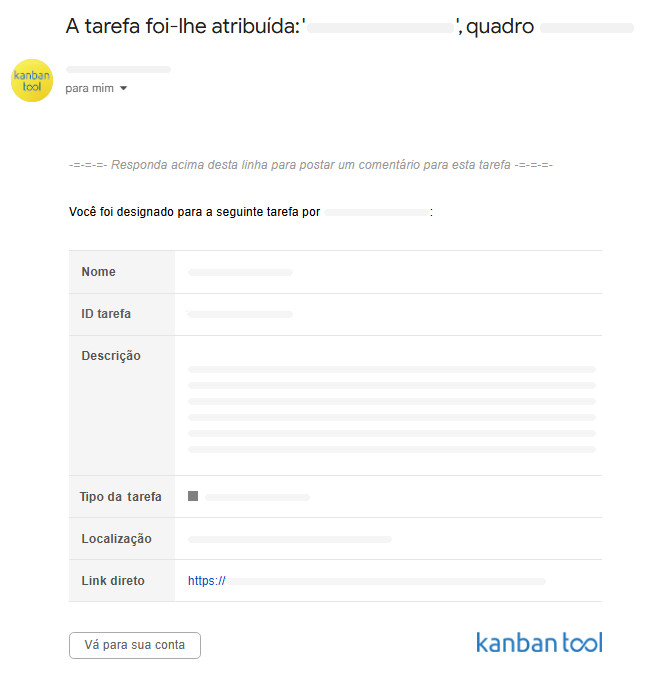 E-mail de atribuição de tarefa com link para a tarefa