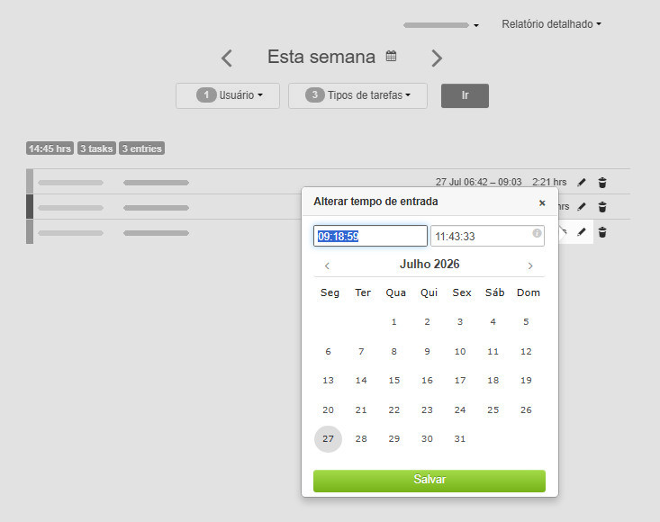 Como editar um registro de horas a partir do relatório detalhado de horas
