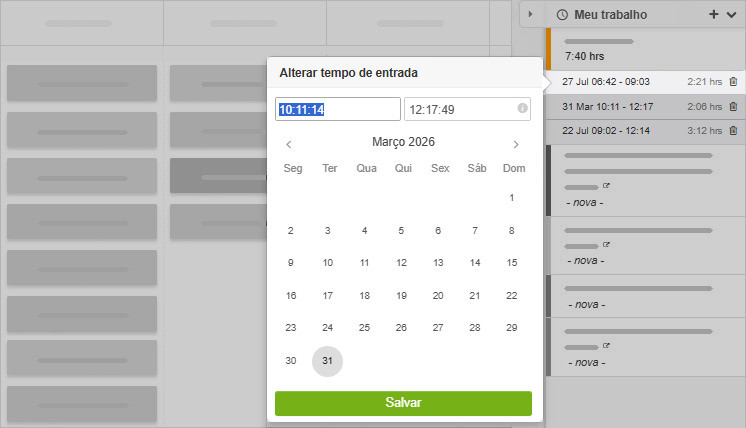 Editando um registro de horas em Meu trabalho