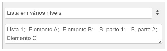 Exemplo de elementos de lista em vários níveis - configuração