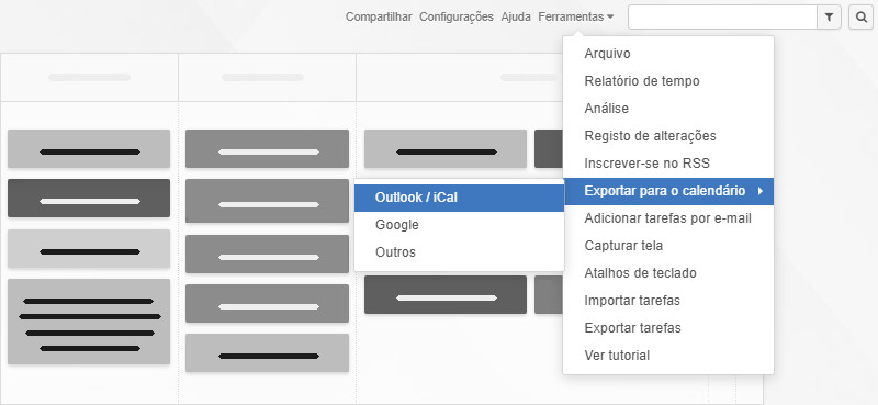Exportação de tarefas para o Calendário do Outlook Exportação de tarefas para o Calendário do Outlook