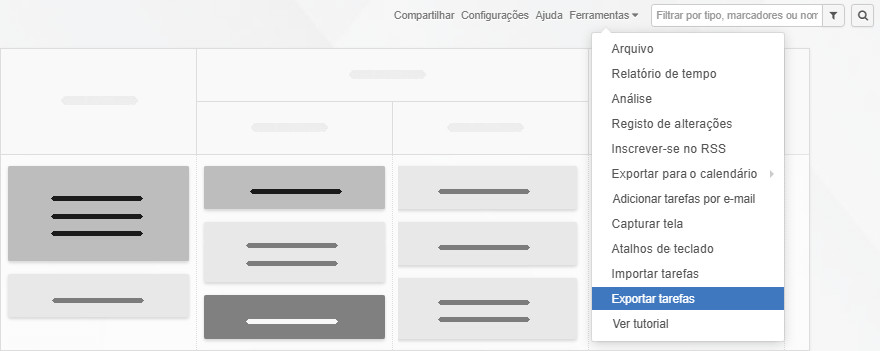 Exportar tarefas a partir do menu Ferramentas Exportar tarefas a partir do menu Ferramentas