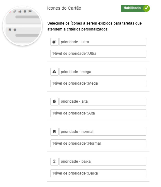 Configuração de ícones personalizados de cartões para o campo de prioridade personalizado