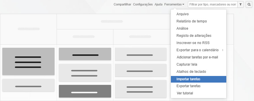 Importar tarefas opção do menu Ferramentas Importar tarefas opção do menu Ferramentas