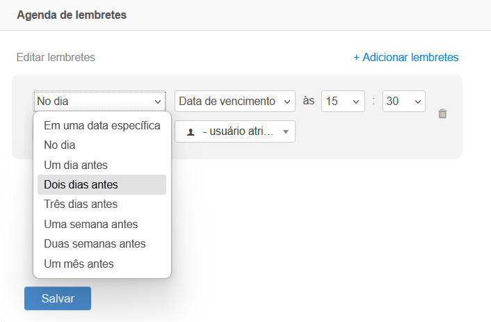 Lembretes de tarefas - opções de agendamento