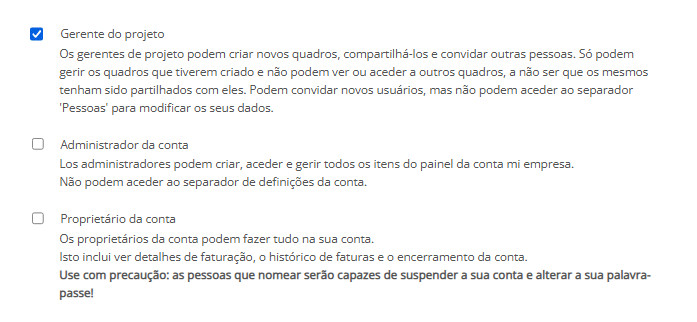Privilégios de usuário do Kanban Tool