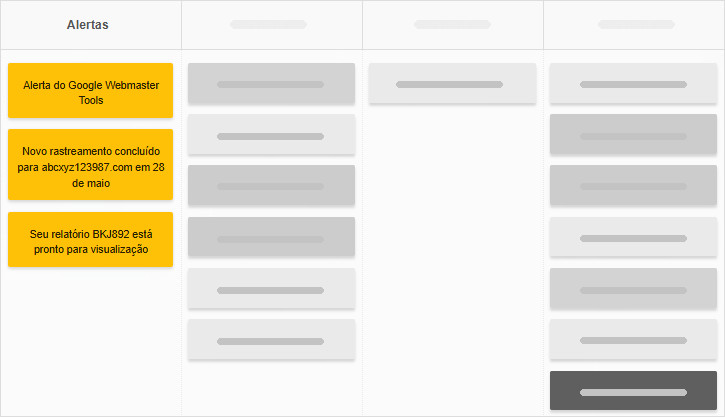 Quadro do Kanban Tool com coluna de alertas por e-mail Quadro do Kanban Tool com coluna de alertas por e-mail