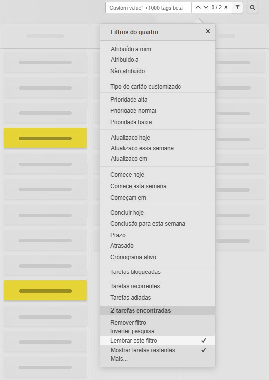 Salvar filtros personalizados do quadro para que sejam aplicados automaticamente ao acessar o quadro