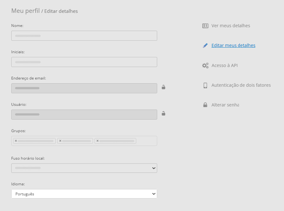 Seleção do idioma da interface Selecionando o idioma da interface em Meu perfil