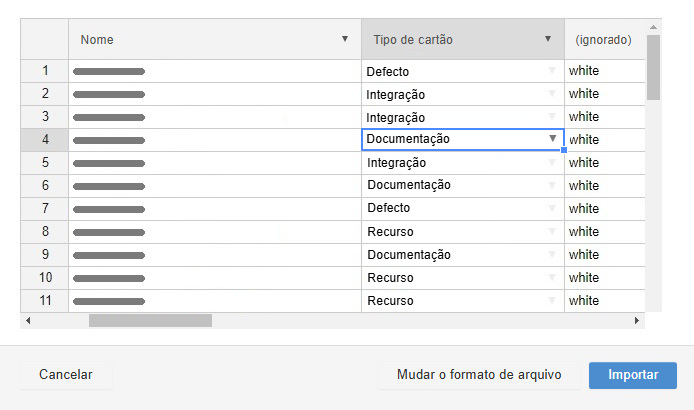Importar tarefas - escolha o tipo de dados Importar tarefas - escolha o tipo de dados