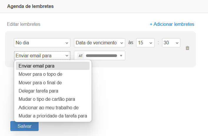 Tipos de lembretes de tarefas